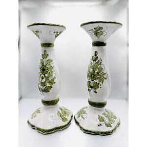 Vintage Wolin Italy Hand Painted Ceramic Candlesticks